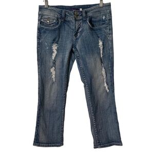 Vigoss Distressed Denim Low-Rise Jean Capris 5
